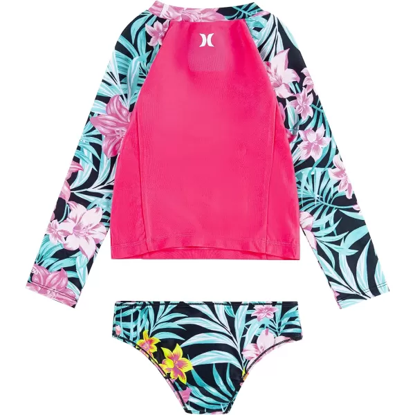 Hurley Girls' Long Sleeve Rash Guard 2-Piece Swimsuit