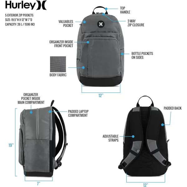 Hurley Mens Classic Backpack, Cool Grey/Icon, One Size