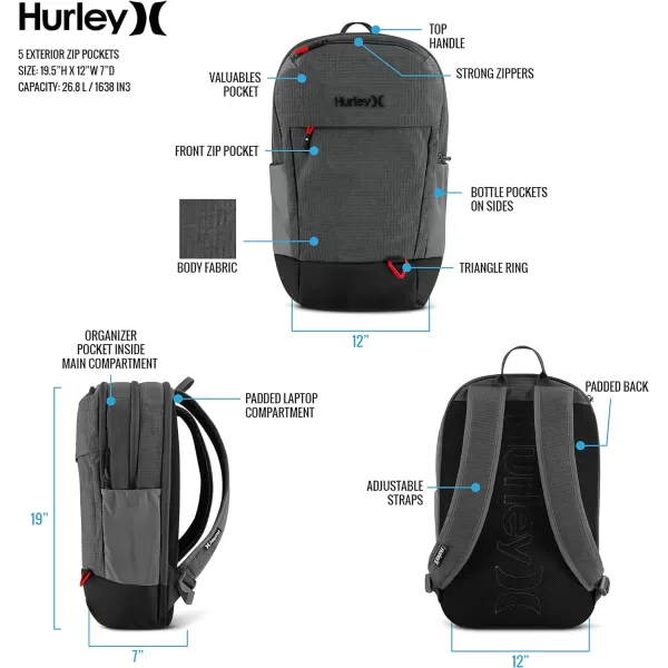 Hurley Mens Classic Backpack, Cool Grey/Icon, One Size