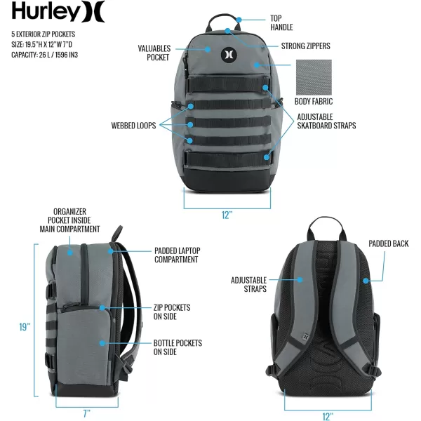 Hurley Mens Skateboard Backpack, Khaki, One Size