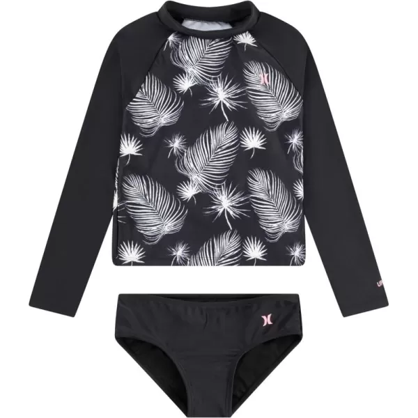 Hurley Girls' Long Sleeve Rash Guard 2-Piece Swimsuit