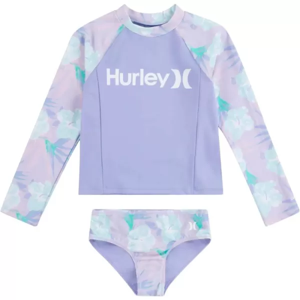 Hurley Girls' Long Sleeve Rash Guard 2-Piece Swimsuit