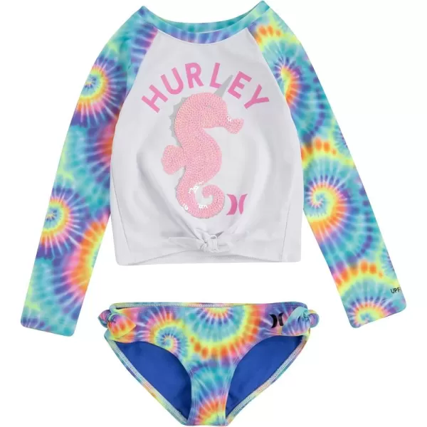 Hurley Girls' Long Sleeve Rash Guard 2-Piece Swimsuit