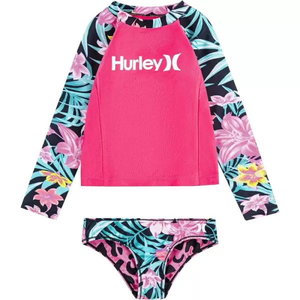Hurley Girls' Long Sleeve Rash Guard 2-Piece Swimsuit