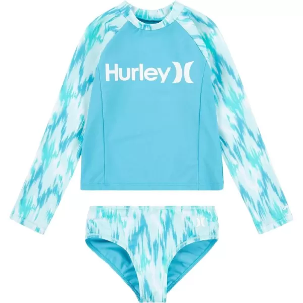 Hurley Girls' Long Sleeve Rash Guard 2-Piece Swimsuit
