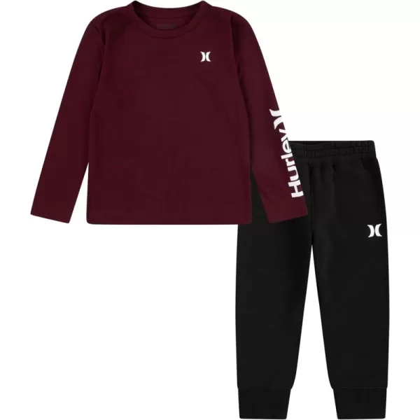 Hurley boys Long Sleeve Soft Basic Cloud Slub T-shirt and Shorts 2-piece Outfit Set2-Piece Outfit Set