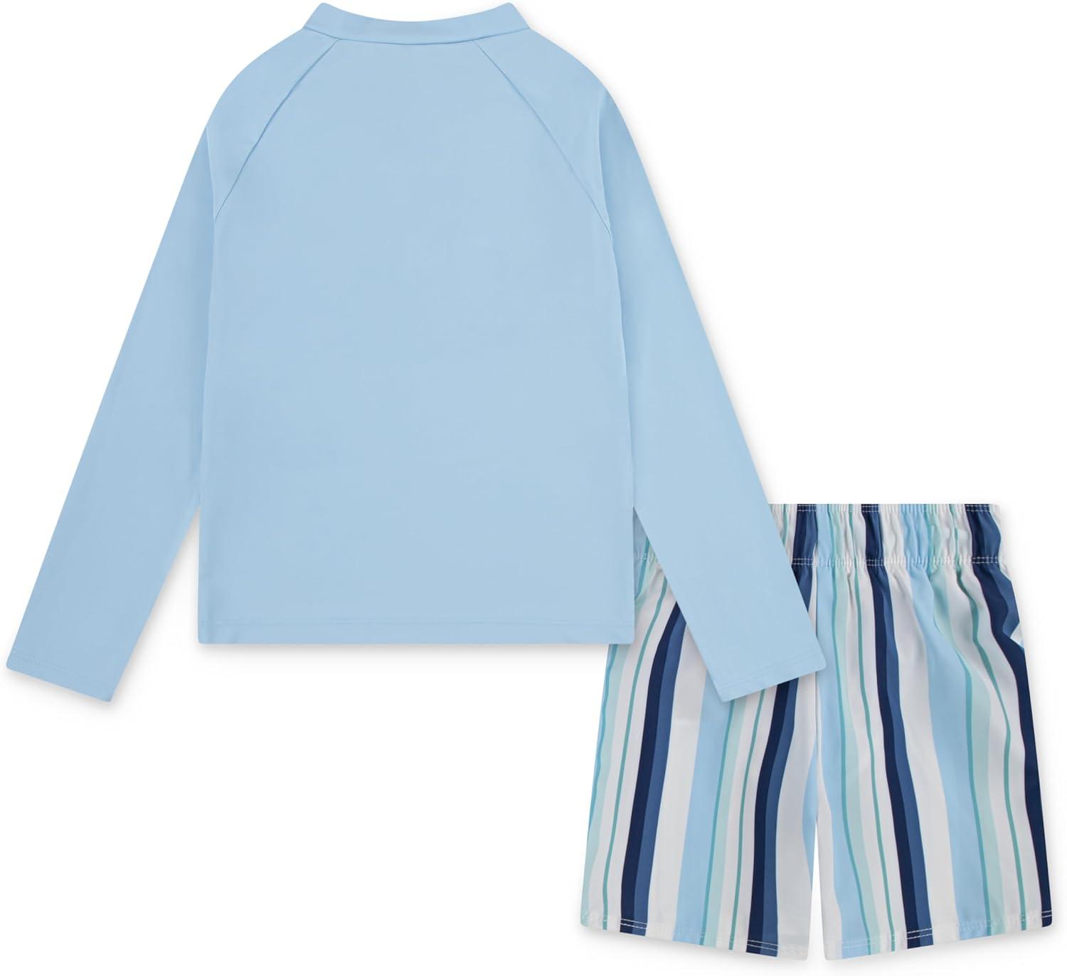 imageHurley Boys Long Sleeve Rash Guard Swim Suit 2Piece Outfit SetDutch BlueStripe