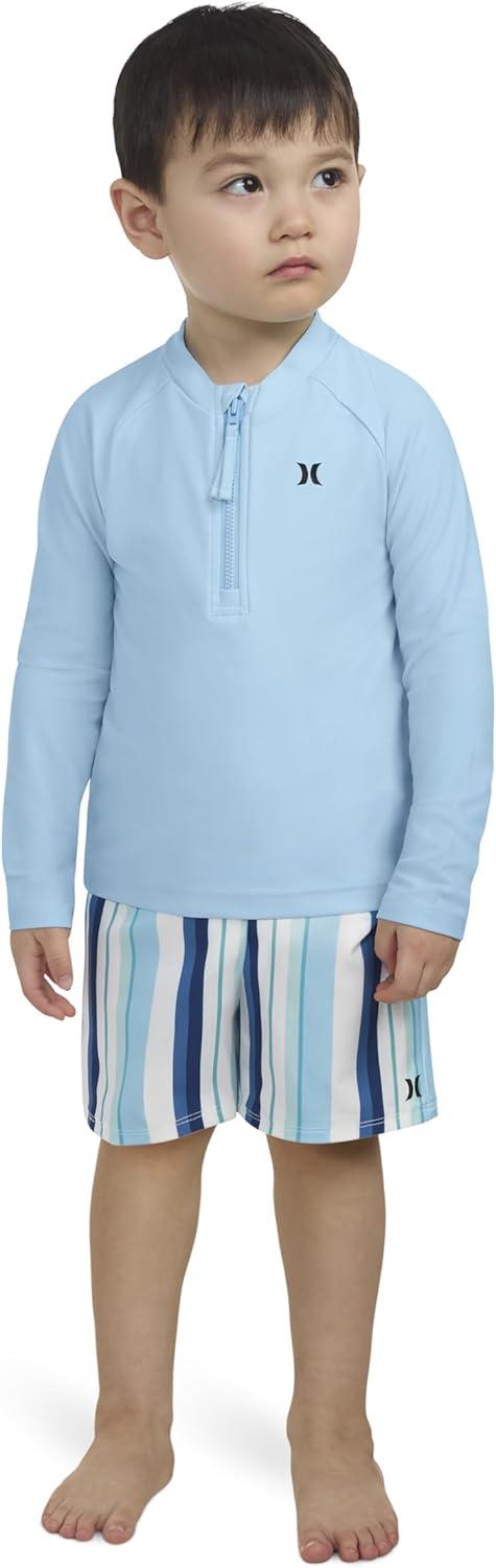 imageHurley Boys Long Sleeve Rash Guard Swim Suit 2Piece Outfit SetDutch BlueStripe