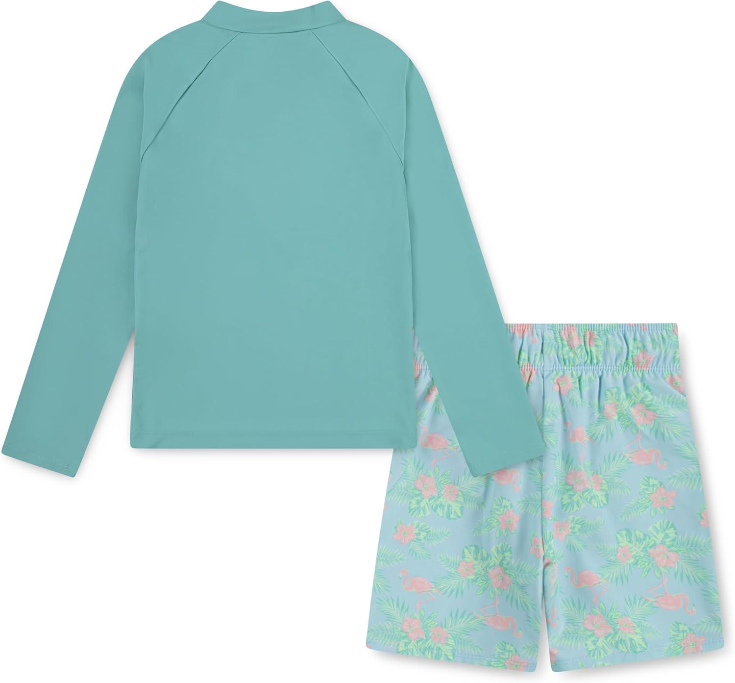 imageHurley Boys Long Sleeve Rash Guard Swim Suit 2Piece Outfit SetGreenFlamingo