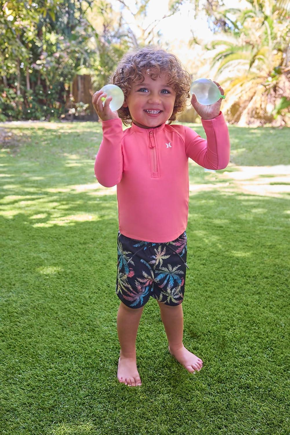 imageHurley Boys Long Sleeve Rash Guard Swim Suit 2Piece Outfit SetRedMulti Palms