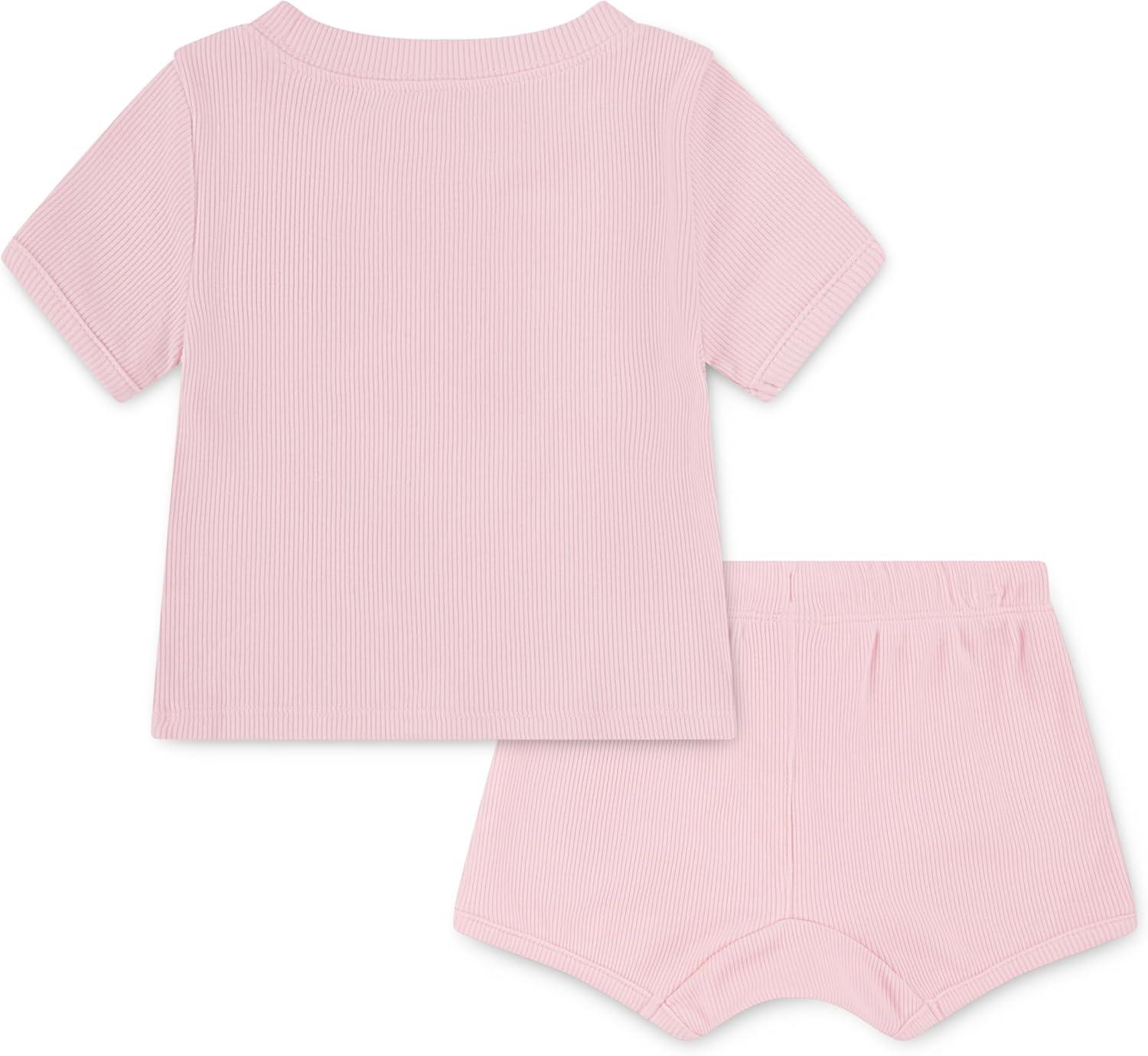 imageHurley Unisex Baby Rib Knit Tshirt and Shorts 2piece Outfit SetSunkissed Melon