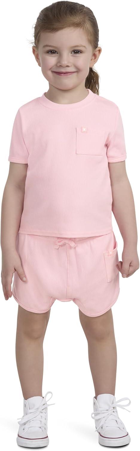 imageHurley Unisex Baby Rib Knit Tshirt and Shorts 2piece Outfit SetSunkissed Melon