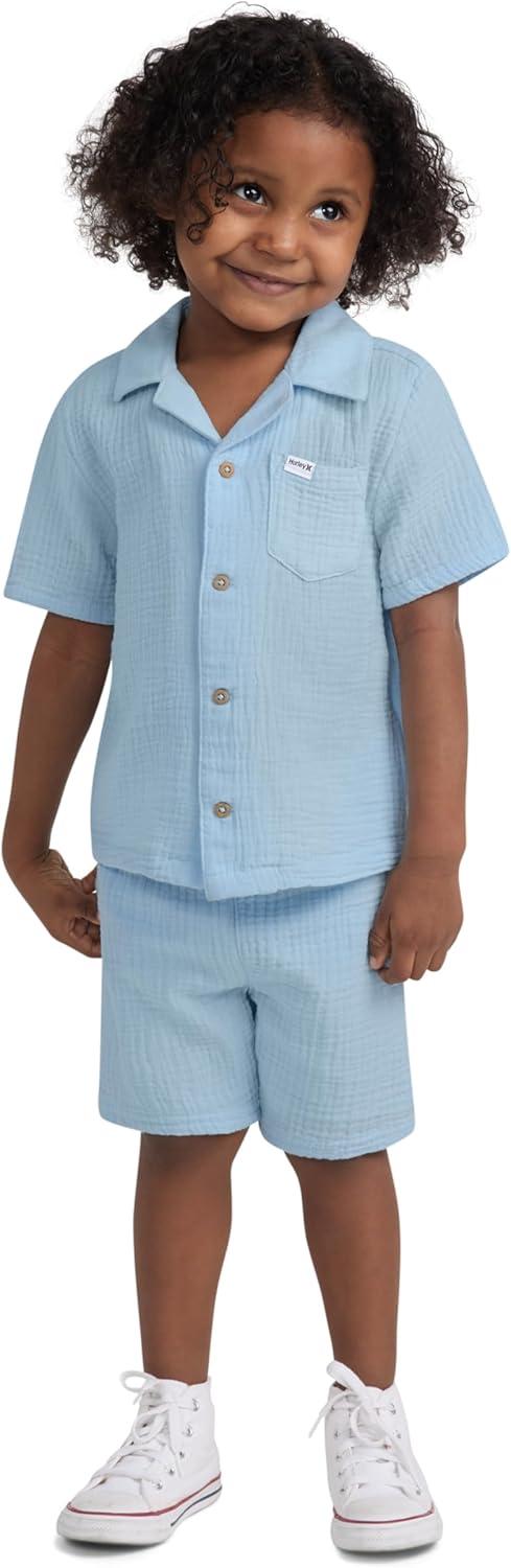 imageHurley babyboys And Toddler Boys Short Sleeve Button Up Shirt and Shorts 2piece Outfit SetBlue Ice