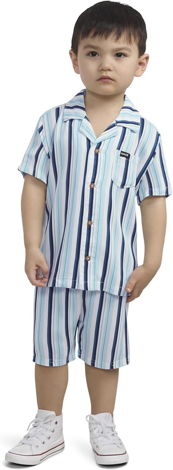 imageHurley babyboys And Toddler Boys Short Sleeve Button Up Shirt and Shorts 2piece Outfit SetDutch Blue Stripe