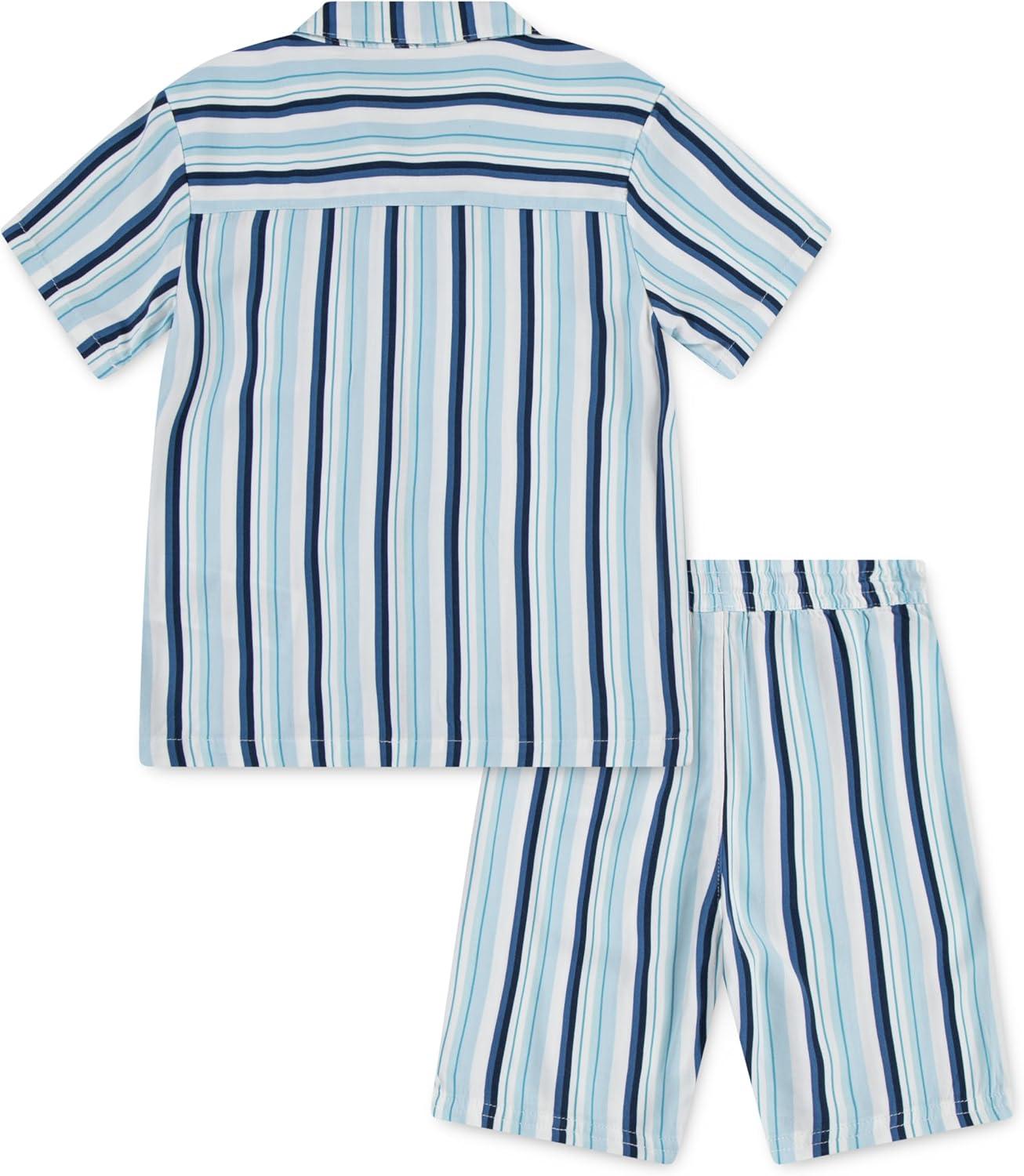 imageHurley babyboys And Toddler Boys Short Sleeve Button Up Shirt and Shorts 2piece Outfit SetDutch Blue Stripe