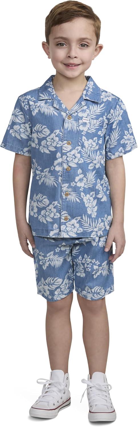 imageHurley babyboys And Toddler Boys Short Sleeve Button Up Shirt and Shorts 2piece Outfit SetLight ChambrayWhite