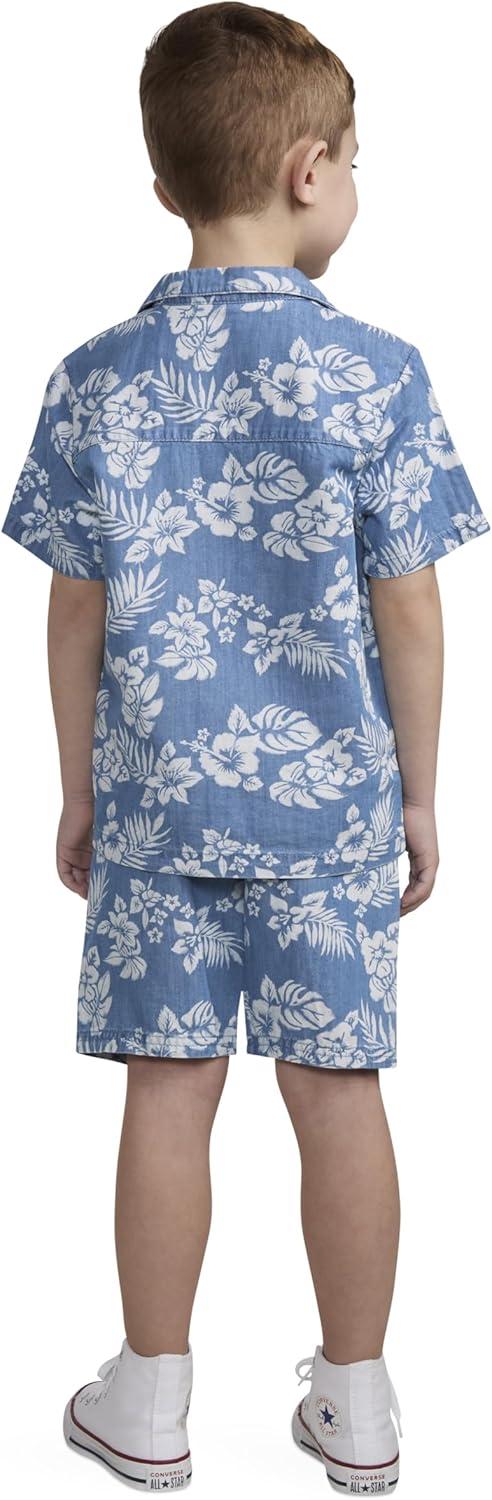 imageHurley babyboys And Toddler Boys Short Sleeve Button Up Shirt and Shorts 2piece Outfit SetLight ChambrayWhite