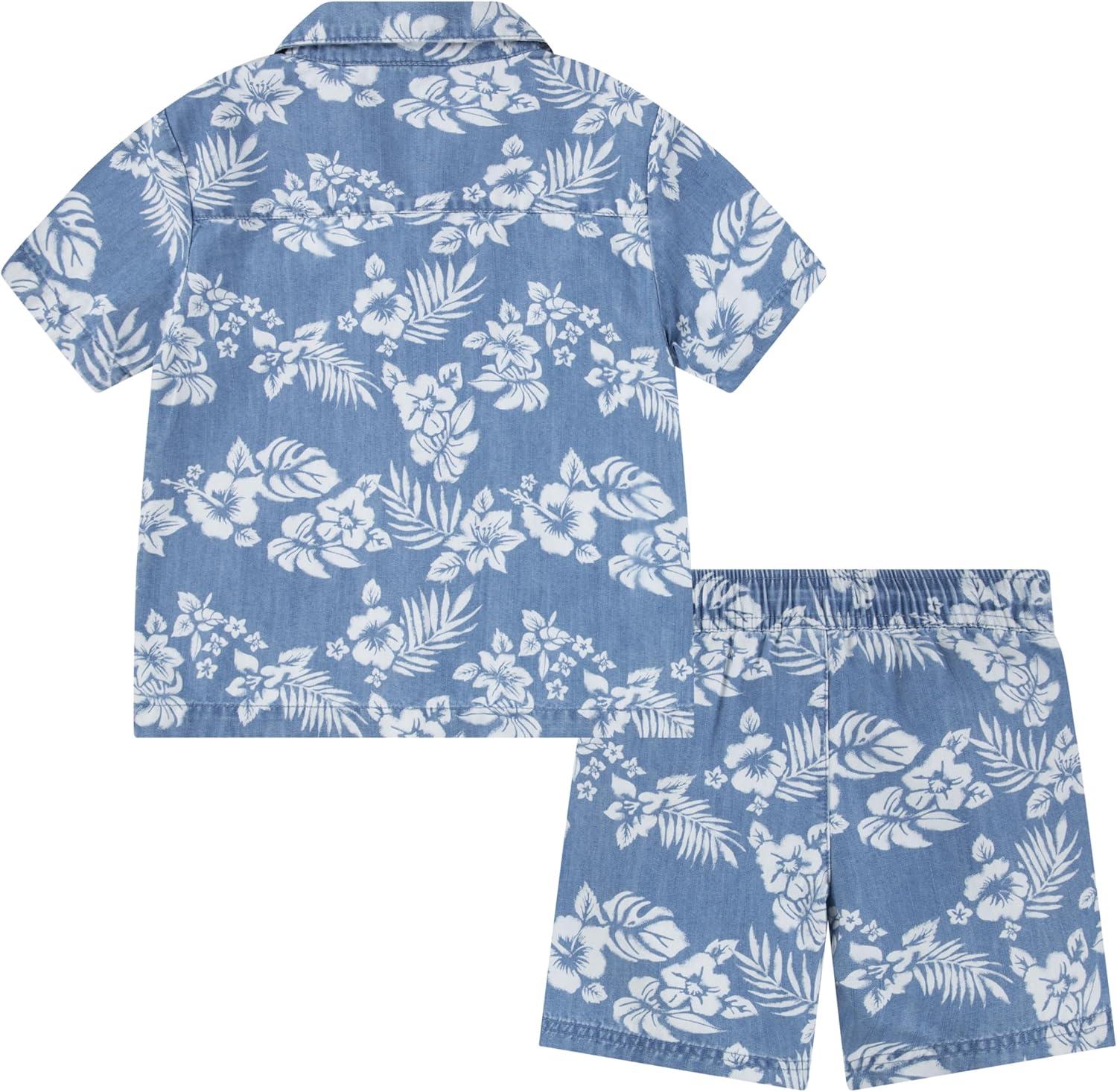 imageHurley babyboys And Toddler Boys Short Sleeve Button Up Shirt and Shorts 2piece Outfit SetLight ChambrayWhite