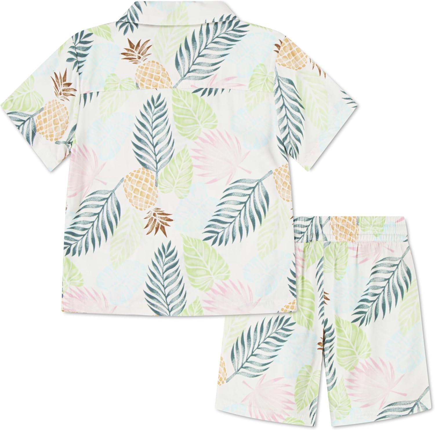 imageHurley babyboys And Toddler Boys Short Sleeve Button Up Shirt and Shorts 2piece Outfit SetPale Ivory