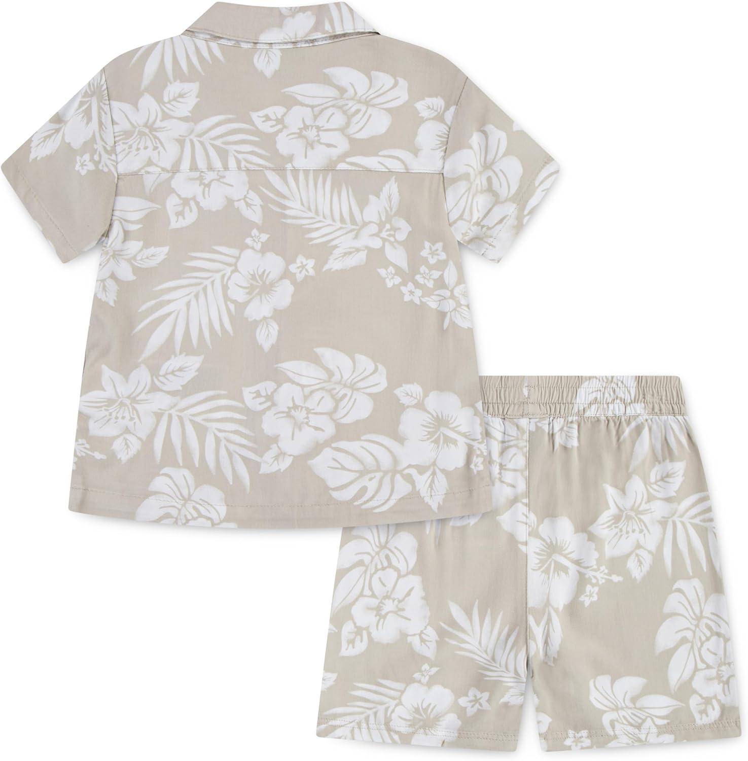 imageHurley babyboys And Toddler Boys Short Sleeve Button Up Shirt and Shorts 2piece Outfit SetRattanWhite