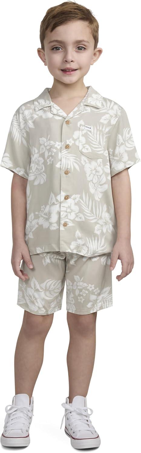 imageHurley babyboys And Toddler Boys Short Sleeve Button Up Shirt and Shorts 2piece Outfit SetRattanWhite