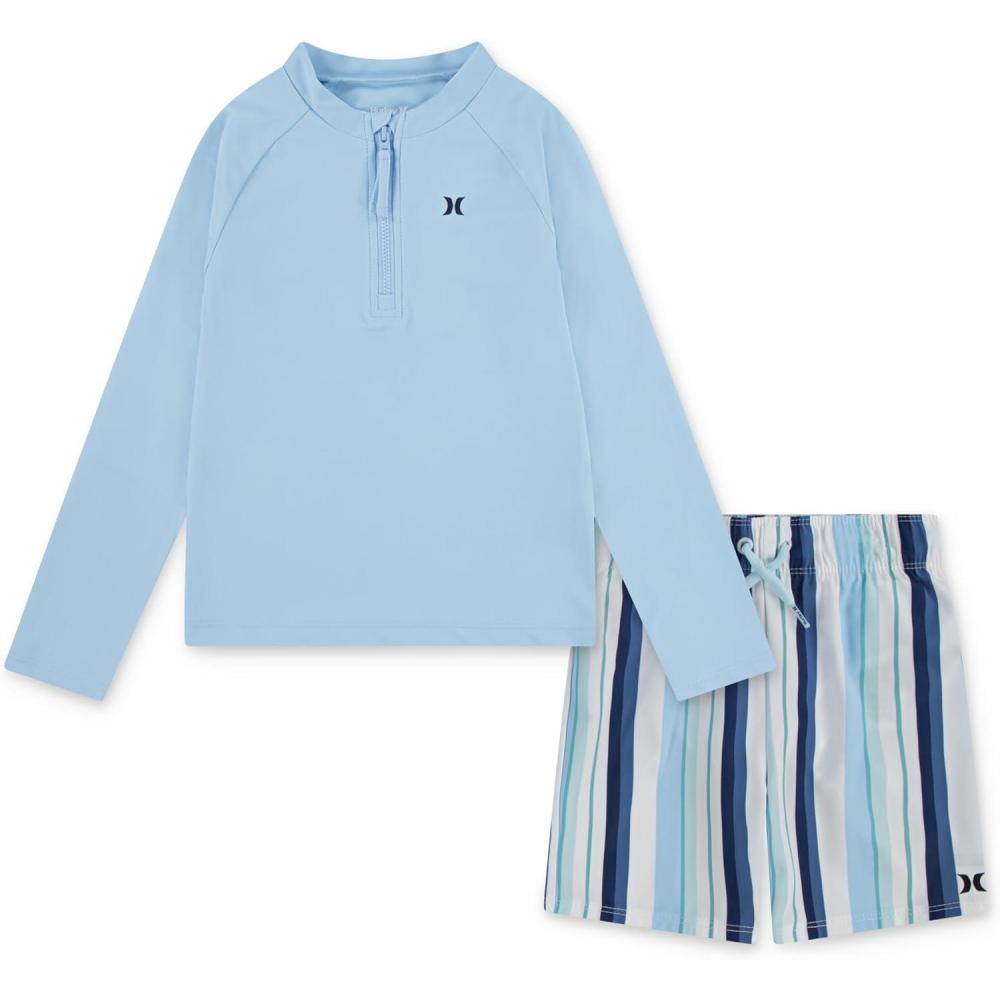 imageHurley Boys Long Sleeve Rash Guard Swim Suit 2Piece Outfit SetDutch BlueStripe