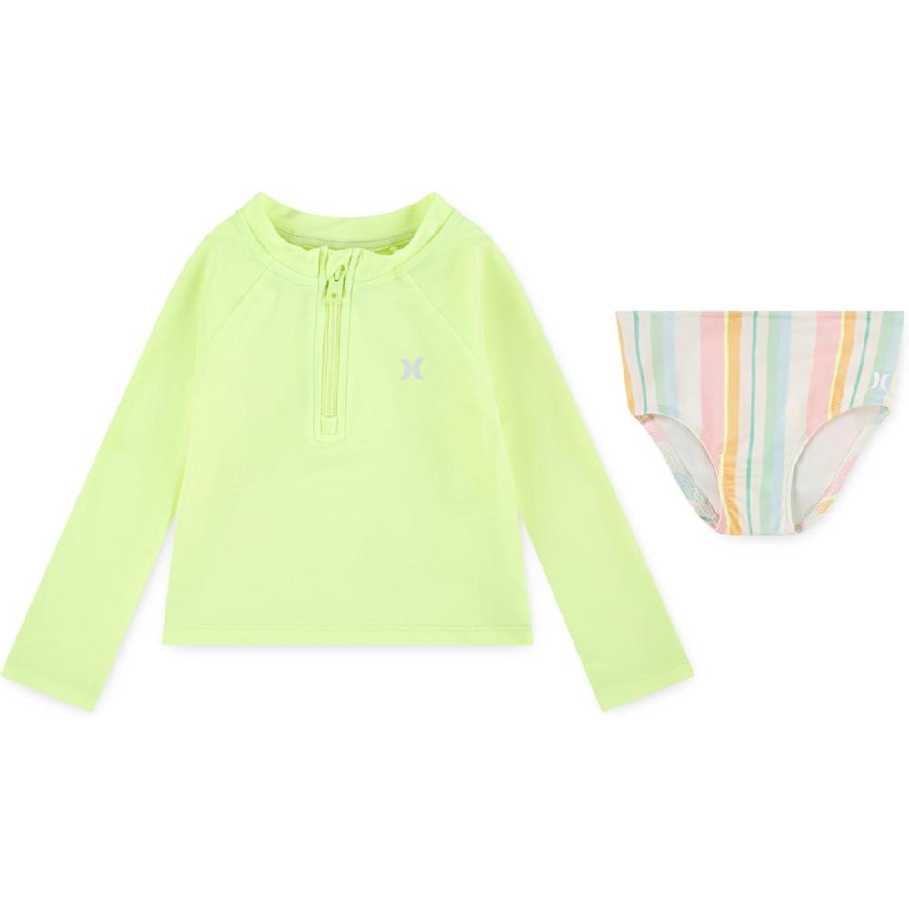 imageHurley Boys Long Sleeve Rash Guard Swim Suit 2Piece Outfit SetYellowPale Ivory Stripe