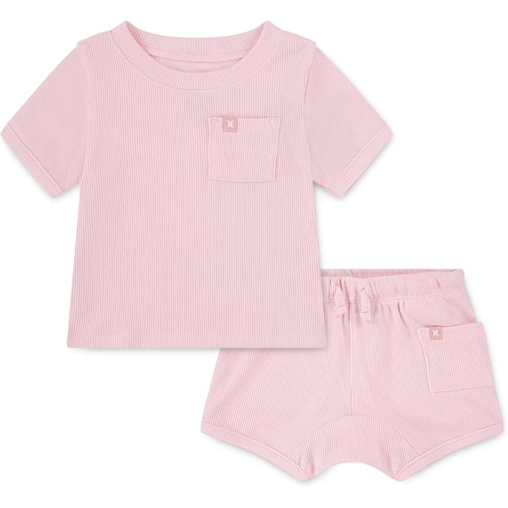 imageHurley Unisex Baby Rib Knit Tshirt and Shorts 2piece Outfit SetSunkissed Melon