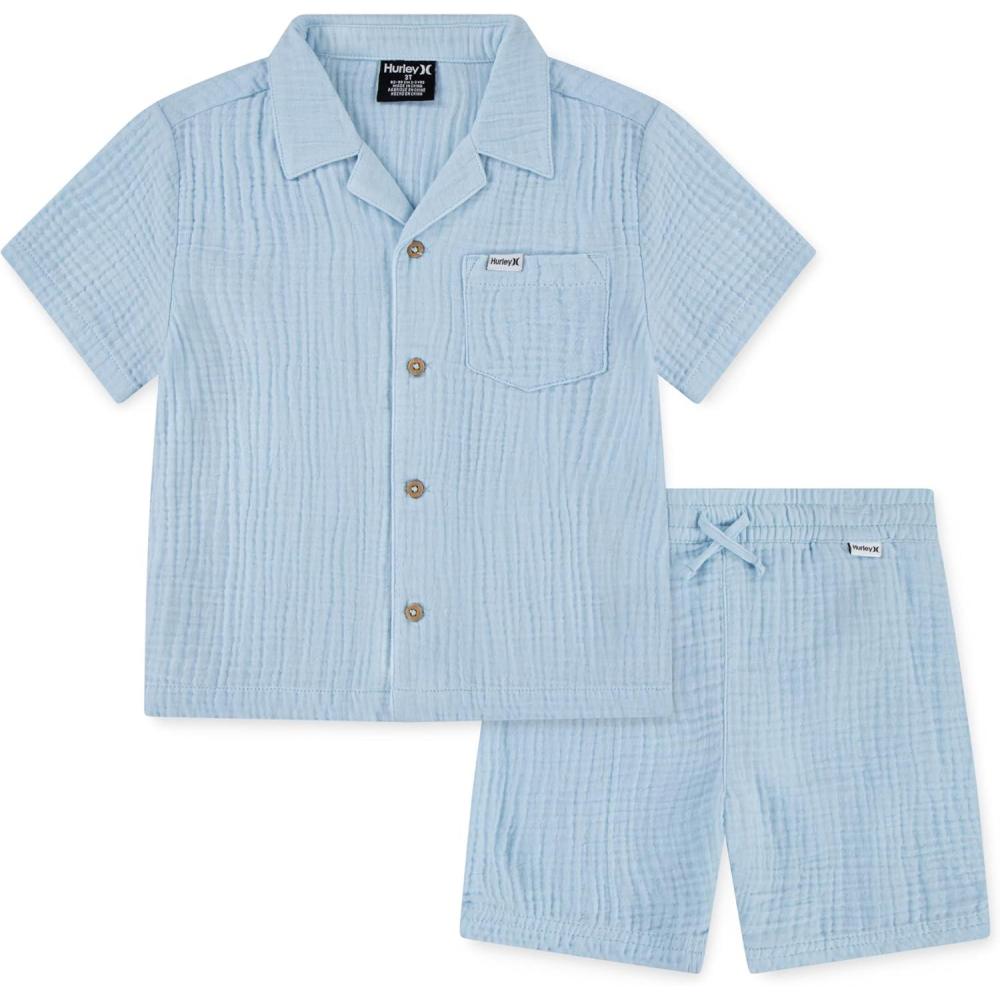 imageHurley babyboys And Toddler Boys Short Sleeve Button Up Shirt and Shorts 2piece Outfit SetBlue Ice