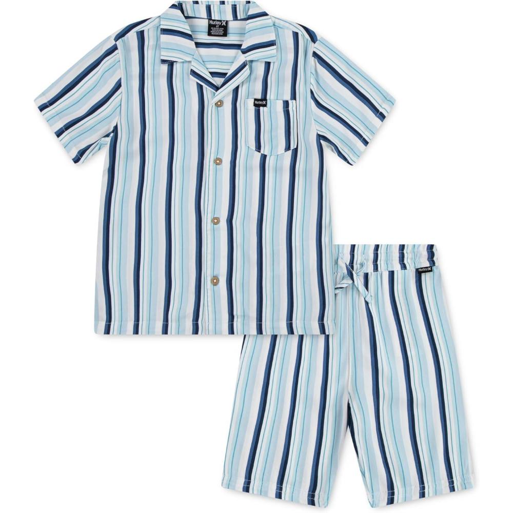 imageHurley babyboys And Toddler Boys Short Sleeve Button Up Shirt and Shorts 2piece Outfit SetDutch Blue Stripe
