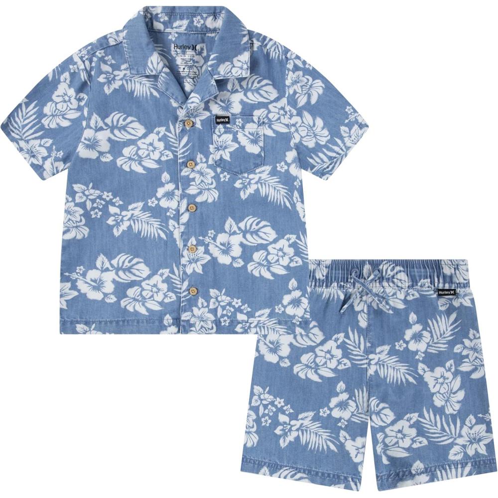 imageHurley babyboys And Toddler Boys Short Sleeve Button Up Shirt and Shorts 2piece Outfit SetLight ChambrayWhite