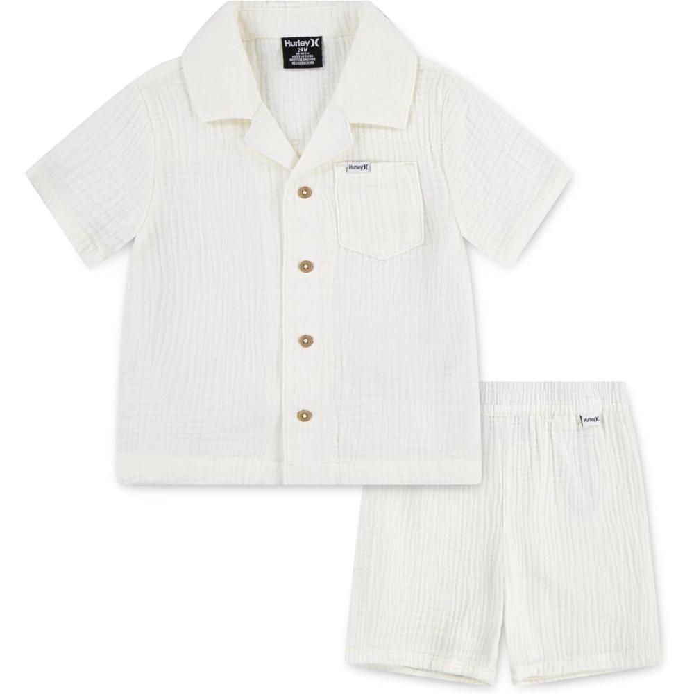 imageHurley babyboys And Toddler Boys Short Sleeve Button Up Shirt and Shorts 2piece Outfit SetMarshmallow