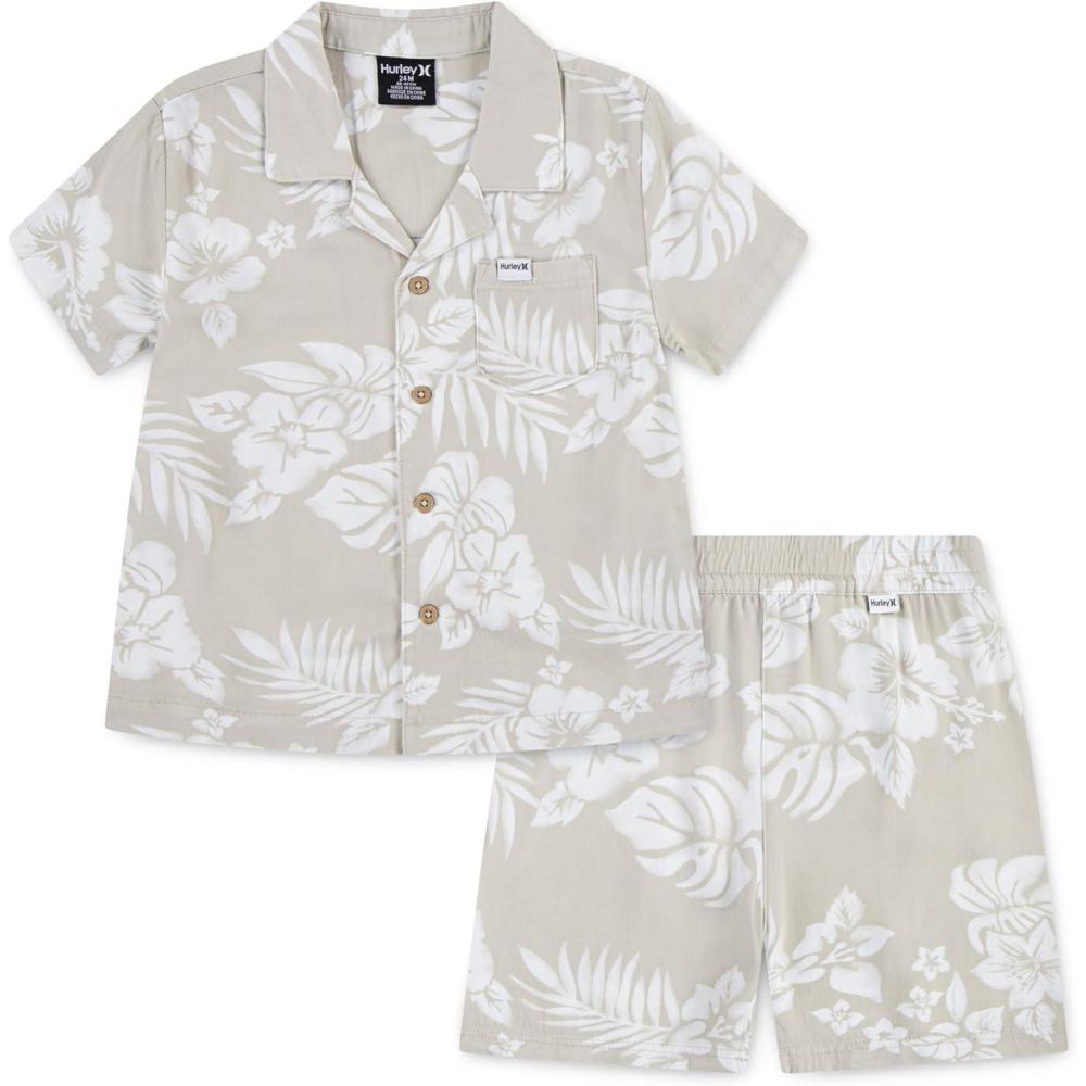 imageHurley babyboys And Toddler Boys Short Sleeve Button Up Shirt and Shorts 2piece Outfit SetRattanWhite