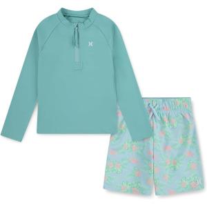 imageHurley Boys Long Sleeve Rash Guard Swim Suit 2Piece Outfit SetGreenFlamingo