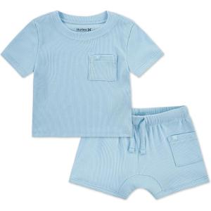 imageHurley Unisex Baby Rib Knit Tshirt and Shorts 2piece Outfit SetBlue Ice