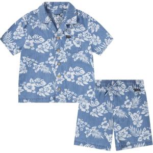imageHurley babyboys And Toddler Boys Short Sleeve Button Up Shirt and Shorts 2piece Outfit SetLight ChambrayWhite
