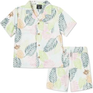 imageHurley babyboys And Toddler Boys Short Sleeve Button Up Shirt and Shorts 2piece Outfit SetPale Ivory