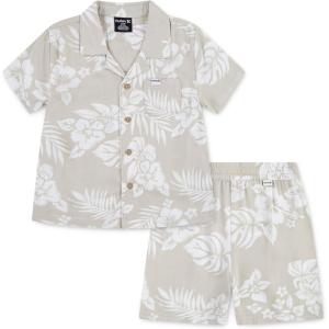 imageHurley babyboys And Toddler Boys Short Sleeve Button Up Shirt and Shorts 2piece Outfit SetRattanWhite