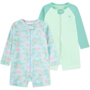 imageHurley Unisex Baby 2Pack Long Sleeve Rash Guard CoverallFlamingoGreen