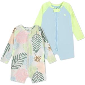 imageHurley Unisex Baby 2Pack Long Sleeve Rash Guard CoverallPale IvoryBlue