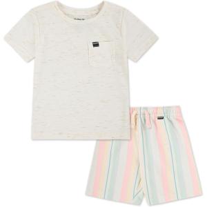 imageHurley BabyBoys And Toddler Boys Soft Basic Cloud Slub Tshirt and Shorts 2piece Outfit SetPale IvoryMulti Stripe
