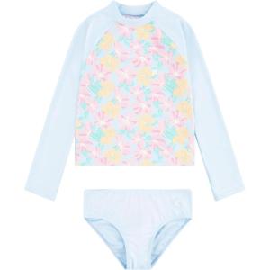 imageHurley Girls Long Sleeve Rash Guard 2Piece SwimsuitBlue IceFloral