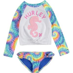 imageHurley Girls Long Sleeve Rash Guard 2Piece SwimsuitMulti Tie Dye