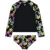 imageHurley Girls Long Sleeve Rash Guard 2Piece SwimsuitBlackMulti Floral
