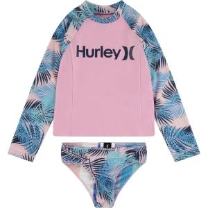 imageHurley Girls Long Sleeve Rash Guard 2Piece SwimsuitPinkPalms