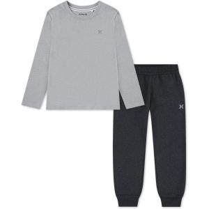 imageHurley boys Long Sleeve Soft Basic Tshirt and Joggers 2piece Outfit SetBlack Heather