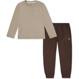 imageHurley boys Long Sleeve Soft Basic Tshirt and Joggers 2piece Outfit SetEspresso Heather