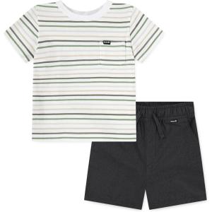 image:imageHurley Baby and Toddler Boys Soft Basic Cloud Slub TShirt and Shorts 2Piece Outfit SetBlackStripe