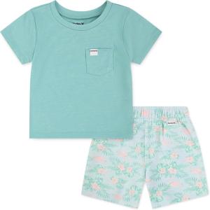 image:imageHurley Baby and Toddler Boys Soft Basic Cloud Slub TShirt and Shorts 2Piece Outfit SetBlue IceFlamingo