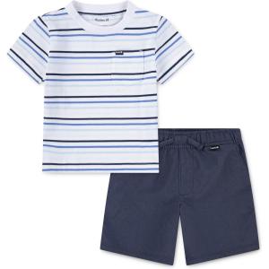 image:imageHurley Baby and Toddler Boys Soft Basic Cloud Slub TShirt and Shorts 2Piece Outfit SetMidnight BlueStripe